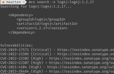 Output of MCS running with the -s switch